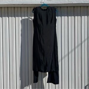 AALTO black pin stripe sleeveless layered hem midi dress